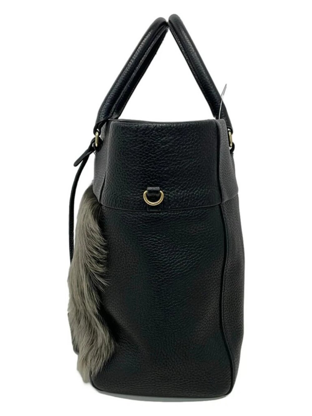 Accessoires De Mademoiselle (ADMJ) Black Gray Beige Leather Fur Tote Bag - Picture 2 of 10